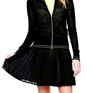 Black Mesh & Neon Pleated Mini Skirt